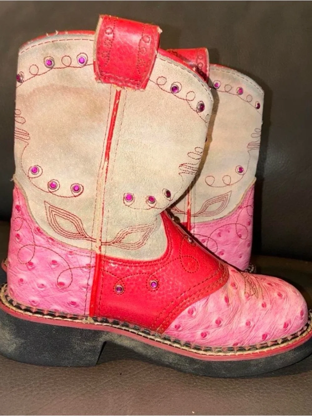 Ariat Red and Tan Leather Western Pull-On Boots